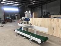 Ensemble complet : convoyeur à bande LFS de 2500 mm + piédestal rond chromé + machine à coudre les sacs GK35-6A + plieuse CP4900