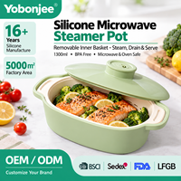 Casserole vapeur en silicone de qualité alimentaire pour micro-ondes avec panier égouttoir amovible, cuiseur vapeur de 1300 ml, compatible four et lave-vaisselle