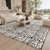 Tapis faits main en laine de Nouvelle-Zélande, luxe, style moderne minimaliste Wabi-Sabi, noir et blanc, pour salon et chambre.