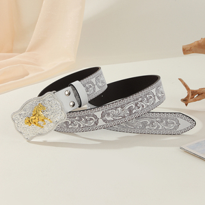 1Pc Western Cowboy Stijl Riem Voor Mannen En Vrouwen Beschikbaar, Zilveren Basis Gesp Legering - Product Image 2