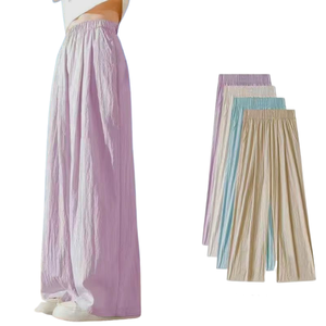 Pantaloni larghi estivi Casual da donna a vita alta con tasche a gamba larga pantaloni di <span class=keywords><strong>lino</strong></span> di cotone - Product Image 1