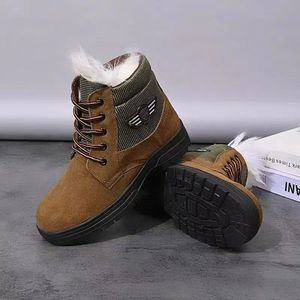 <b>Men's</b> Khaki Snow Boots Mid-<b>Heel</b> Fleece Lined Warm Winter Boots Front Laces Solid Color Adult Size - Product Image 1
