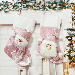 Chaussette <span class=keywords><strong>de</strong></span> Noël en tissu à paillettes rose en gros, motif à carreaux, sac cadeau pour enfants, idée cadeau pour le Nouvel An - Product Image 4