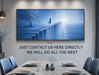 Décoration murale 3D sculptée texture bleue Paysage marin avec arbre et falaise, cadre argenté, pour hôtel de luxe, hall, salon, mur d'accentuation, personnalisable, vente en gros, OEM
