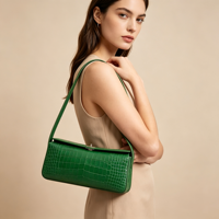 Sac à bandoulière pour femme en cuir PU gaufré crocodile, fermeture à fermoir, style rétro, longue sangle, élégant pour le quotidien, le bureau et les soirées – Fabrication OEM