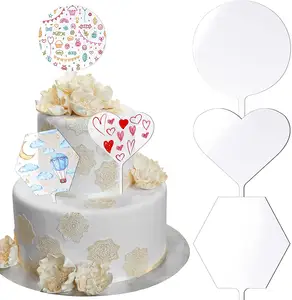 10cm açık yuvarlak kalp özelleştirilmiş boş akrilik kek Topper kürek DIY kek dekor-çeşitli renkler SQA045