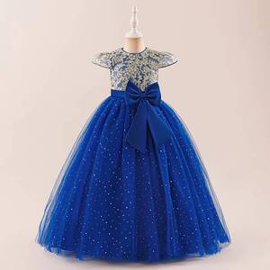 Robe de demoiselle d'honneur de luxe brodée à fleurs, manches volantées, robe de princesse tutu bouffante, costume de scène pour fête d'anniversaire de filles avec nœud - Product Image 3