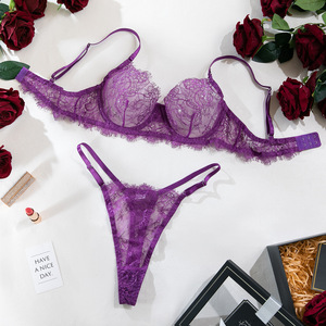 Usine en gros respirant cils dentelle sous-vêtements pour femmes Sexy Ultra-mince deux pièces ensemble de lingerie - Product Image 6
