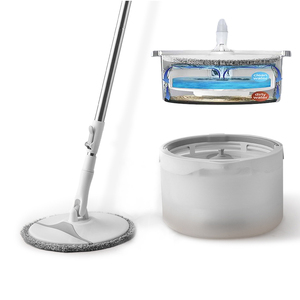 Serpillère plate mains libres amovible en microfibre avec manche extensible et essorage rotatif pour déshydratation à 80-90% eau sale/propre - Product Image 1
