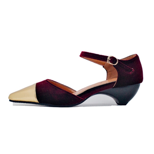Big Size 48 Women Gold Square Toe Patchwork Shoes Low Strange Heels Sandals Dress Office Ladies Velvet Side Cut Out <b>Pumps</b> - Product Image 2
