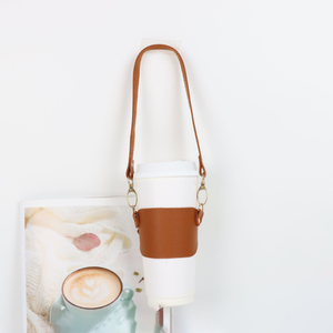 Penyangga Cangkir Kopi & Teh Portabel Modern dari Kulit PU, Sarung Pelindung Perjalanan, Tempat Botol Air Luar Ruangan, Hadiah - Product Image 1