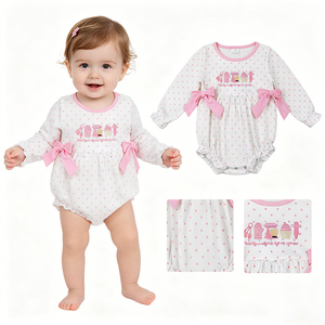 Ropa de Boutique para Niños al por Mayor: Pelele de Burbuja de Manga Larga Estampado de Algodón/Spandex Suave con Cierre de Botones para Bebés y Niñas Pequeñas - Product Image 1