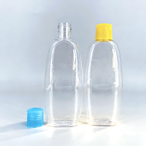 Bouteille en PET transparente de 60 ml, 100 ml, 200 ml, 400 ml, 750 ml pour huile capillaire, détergent liquide, gel douche, <span class=keywords><strong>shampoing</strong></span> avec bouchon à clapet bleu et jaune - Product Image 1