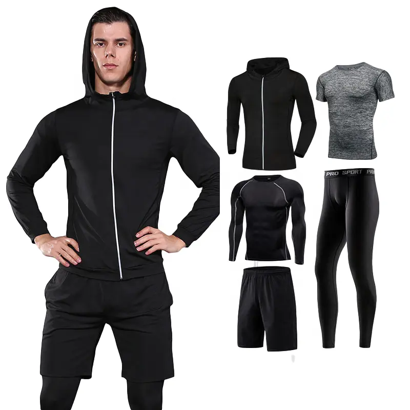 2022 all'ingrosso traspirante quick dry gym wear uomo fitness abbigliamento da corsa sport set da allenamento in 5 pezzi