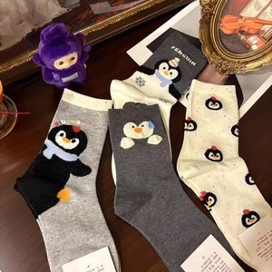 Calcetines Penguin para mujer, hasta media pantorrilla, con estampado de animales de dibujos animados, térmicos, absorbentes del sudor, de poliéster, estilo juvenil - Product Image 1