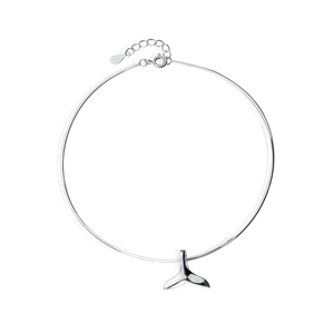 Tobillera de cola de sirena Unisex WMS2474, cadena de serpiente pulida de plata de ley con abalorio, tobillera de moda ajustable con cola de pez de ballena - Product Image 1