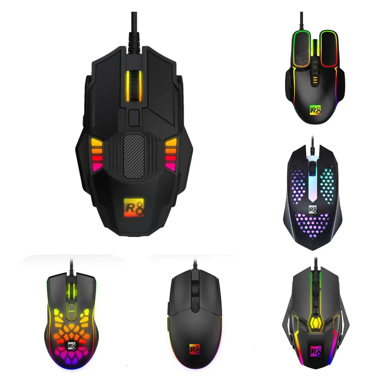 Factory Cheap Ergonomic Designs Adjustable RGB Glowing Optical Computer Game Mouse For Gamer