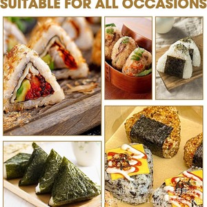 Molde para bolas de arroz de bambú con tapa, 3 orificios, moldeador de sushi de madera duradero para hacer bento DIY - Product Image 3