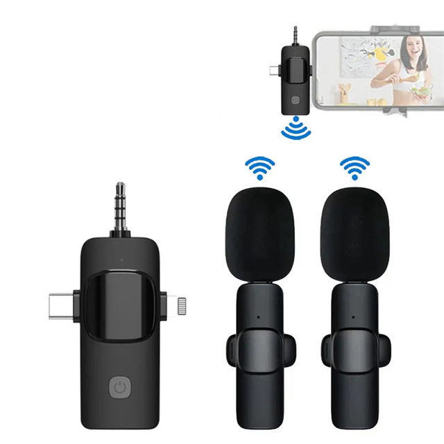 K15 3In1 Wireless Lavalier Microphone Mini Microphone for Iphone Android Live Broadcast Gaming Interview Vlog Camera Phone Mic
