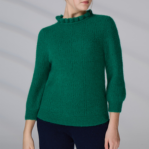 Custom LOGO OEM ODM Mohair Ruffle <b>Mock</b> <b>Neck</b> Knit Sweater Solid Color Knit Sweater for Women - Product Image 4