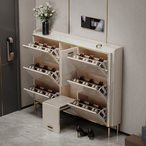 Étagère à chaussures en <span class=keywords><strong>bois</strong></span> moderne et luxueuse, personnalisée, avec siège, pour les entrées de maison, meubles en <span class=keywords><strong>bois</strong></span>, étagères à chaussures fines et minces, armoire de rangement pour chaussures - Product Image 1