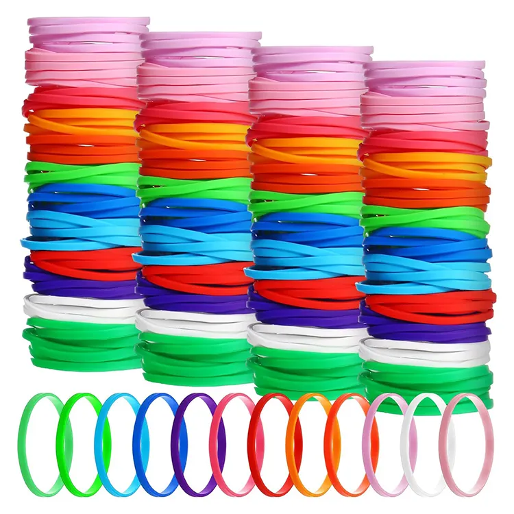 low moq custom high elasticity colored rubber silicone bracelet wristband blank solid color thin silicone wrist band for kids