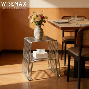 WISEMAX FURNITURE Table d'appoint en acier inoxydable lignes mi-siècle, rangement pour salon, table basse d'angle simple pour hôtel - Product Image 4