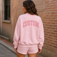 Ensemble survêtement femme personnalisé avec logo OEM, sweat-shirt à col montant à pois et short, broderie patch universitaire, sweat-shirt oversize