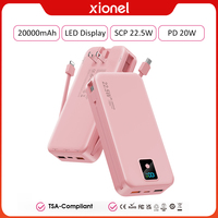 Batterie externe 20000mAh avec prise murale CA, câbles intégrés, charge rapide 22.5W, charge sans fil, écran LED, portable, vente en gros OEM