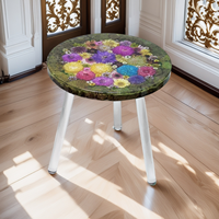 Mini table basse personnalisée artisanale en résine véritable fleur sèche intégrée dans de la résine petite table ronde pour meubles de maison
