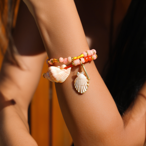 <b>Beaded</b> <b>Bracelet</b> With Shell Charm Gold Plated Stainless Steel Sustainable Fashion Jewelry For Women - Product Image 3