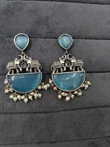 Pendiente oxidado de piedra y Perla Monalisa de moda con acabado plateado Material principal de latón Joyería de moda étnica para mujer - Product Image 6