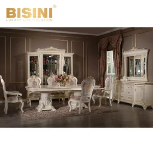 Conjunto de muebles de comedor de estilo barroco clásico, mesa de comedor ovalada, mueble tallado de madera y Buffet