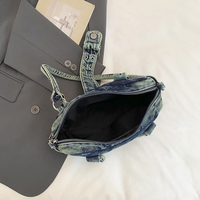 Tas Bowling Denim Vintage Y2K Retro dengan Tali Selempang yang Dapat Disesuaikan, Tas Jinjing Multifungsi untuk Wanita