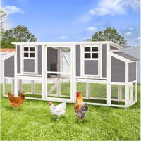 Poulailler moderne en bois de 98 pouces avec deux nichoirs, enclos extérieur pour poules, plateau de nettoyage facile, anti-prédateurs