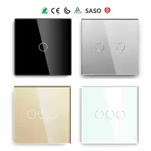 ABUK factory CE RoHS eu/uk mirror crystal glass panel 1/2/3/4 gang 1 way 300w low power electronic wall touch light switch