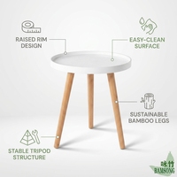 Table d'appoint ronde en bambou avec pieds trépieds, plateau moderne de style simple, bord surélevé anti-déversement, table d'appoint de canapé