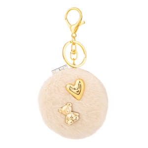 Plush <b>Compact</b> <b>Mirror</b> Keychain Round Fluffy Pocket Makeup <b>Mirror</b> With Heart Charm 95% Clarity Folding <b>Mirror</b> - Product Image 2