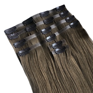 Extensions de cheveux Remy à double trame à clipser, cheveux humains vierges lisses, matière première en gros, extensions à clipser double PU fabriquées à la machine - Product Image 1