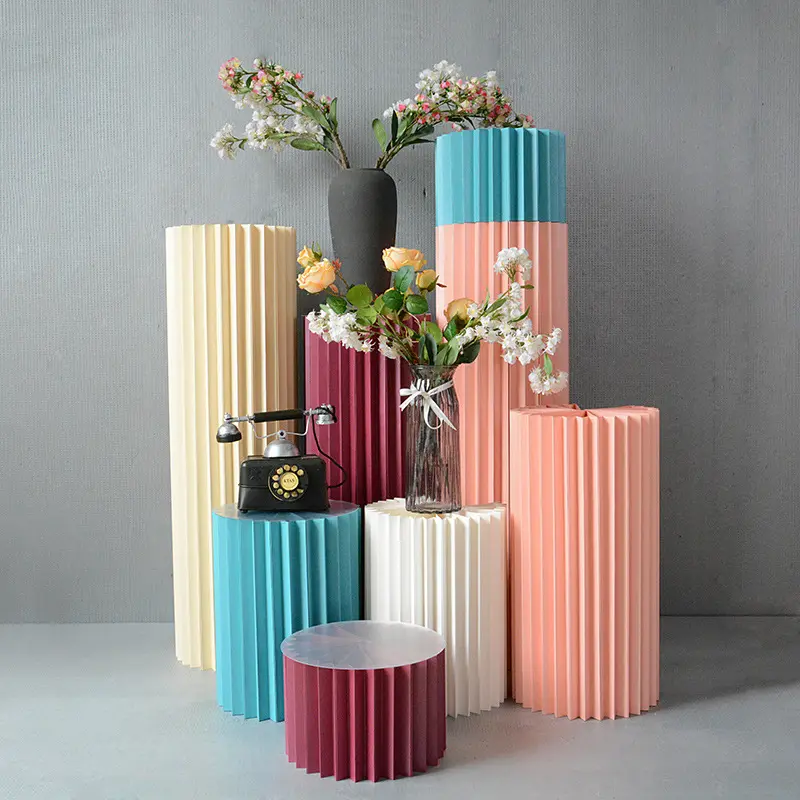 Customized Wholesale Paper Handicrafts Round Table Wedding Flower Racks Decorative Roman Pillar