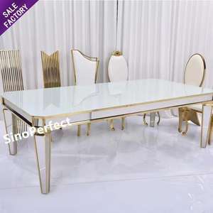 Mesas Rectangulares de Comedor de Diseño Nuevo y Lujoso, Muebles Modernos para Banquetes, Mesa de Acero Inoxidable y Vidrio para Decoración de Eventos y Bodas - Product Image 1