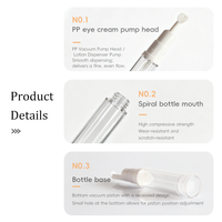 Flacon de crème pour les yeux sans air de 10 ml, en PS, AS, PP, avec pompe à vide, pour sérum cosmétique, lotion, conteneur vide rechargeable pour soins de la peau, logo personnalisé