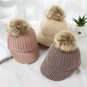 Chapeau d'hiver pour bébé avec pompon en fourrure, casquette de Baseball tricotée pour enfants, réglable, couleur unie, garçons et filles, chapeaux de soleil - Product Image 2