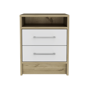 White And <b>Light</b> Oak 2 Drawer 1 Shelf Rectangle Nightstand For Bedroom Storage - Product Image 3