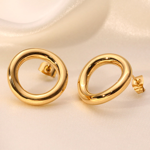 สแตนเลสชุบ18พันทองออกแบบที่เรียบง่ายหนา O รูปร่างต่างหูสตั๊ด - Product Image 6