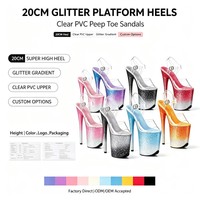 Sandales à plateforme en PVC à finition pailletée, talon aiguille de 20 cm, bout ouvert, chaussures de danse pour femmes, sangle transparente, tenue de club, fabrication sur mesure