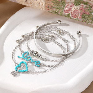 Ensemble bracelet 4 pièces/ensemble mode bohème lettres Turquoise Bracelet Bracelet ensemble - Product Image 5