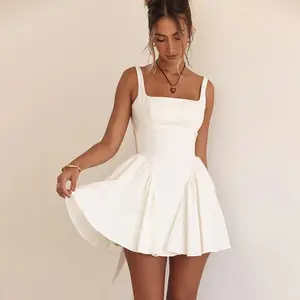 Estate nuove donne sexy backless lace up bow party white dress women