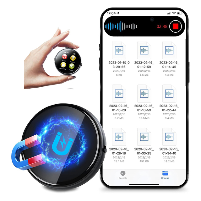 64GB Digital Small Mini Round Magnet Voice Recorder Noise Cancelling Magnetic Voice Activated Audio Recording