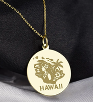 Collier Hawaïen en Or Massif, Médaillon Carte de l'État en Acier Inoxydable 316L, Bijou Géographique Américain, Cadeau Gravé pour les Hawaïens